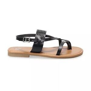"NWT" SO Bayleafe Women's Slingback Sandals In Black & Tan - Size 11